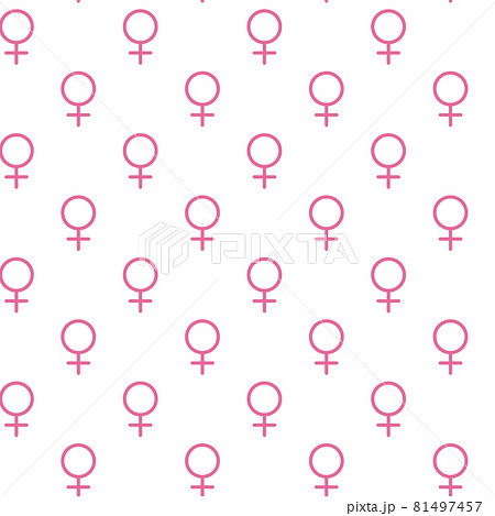 Pink Female sign. Circle with a cross down. Belonging to the female gender. Seamless pattern. Vector Illustration. EPS10 81497457