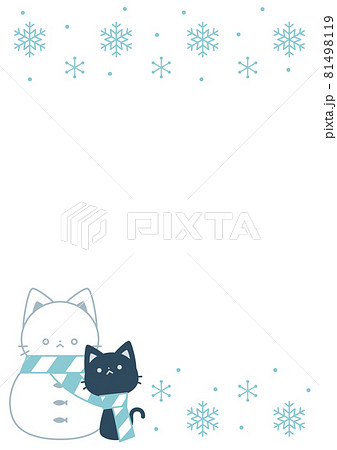 雪だるまとネコと雪の結晶のフレーム縦のイラスト素材 [81498119] - PIXTA