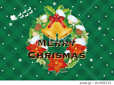 メリークリスマス クリスマス サンタクロース リース ギンガムチェック 背景 シンプル イラスト素材のイラスト素材