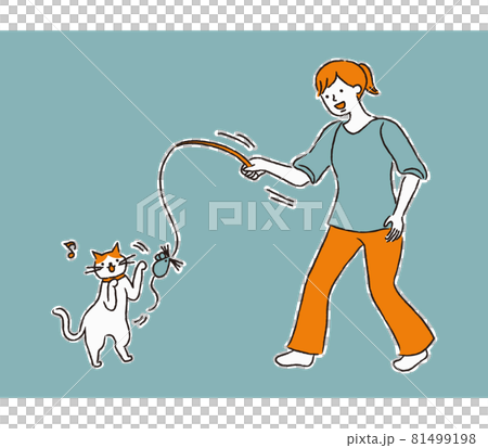 Woman playing with a cat (simple) 81499198