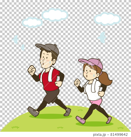 通過步行移動身體的年輕男女的插圖 81499642