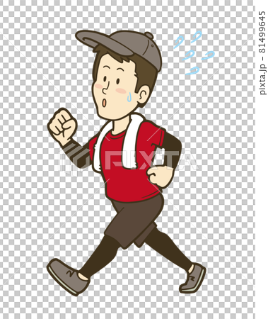 ウォーキングで体を動かす若い男性のイラストのイラスト素材