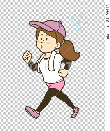 ウォーキングで体を動かす若い女性のイラストのイラスト素材