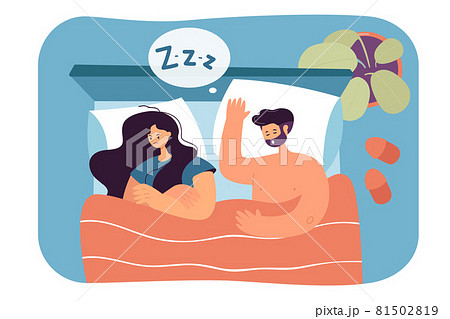 Top view of couple sleeping in bed flat vector illustration Top view of couple sleeping in bed flat vector illustration 81502819
