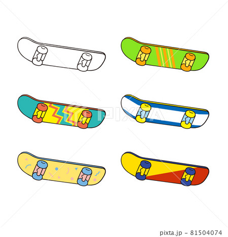 スケートボードのイラストセット 6カラーパターンのイラスト素材