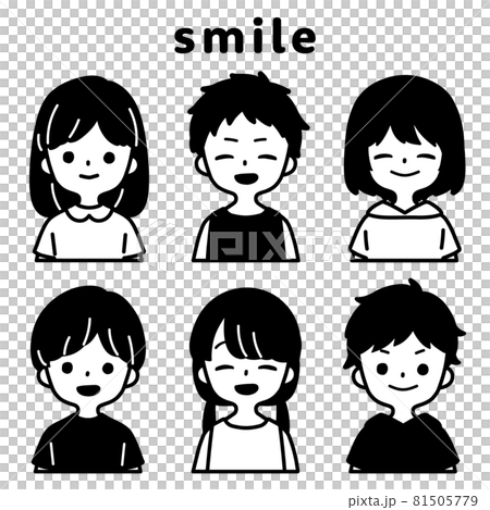人物イラストセット_子供_笑顔_モノトーン 人物イラストセット_子供_笑顔_モノトーン 81505779