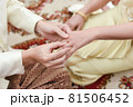 Close up of a man in love putting wedding ring on his woman finger. Marriage proposal engagement 81506452