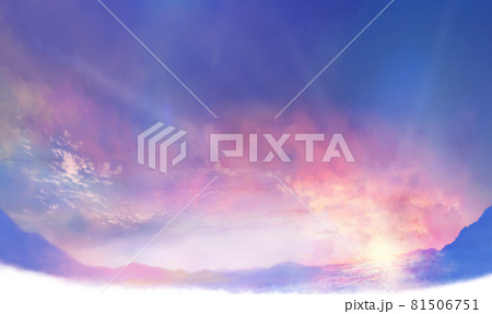 コピースペースのある朝焼けの雲海の風景イラストのイラスト素材