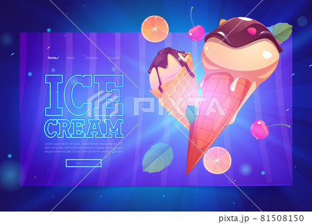 Ice cream banner with sundae in waffle cones 81508150