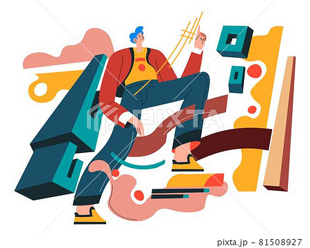 Abstract collage with male character climbing up Abstract collage with male character climbing up 81508927