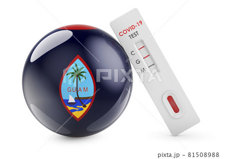 Diagnostic test for coronavirus in Guam. Antibody test COVID-19 with Guamanian flag, 3D rendering 81508988