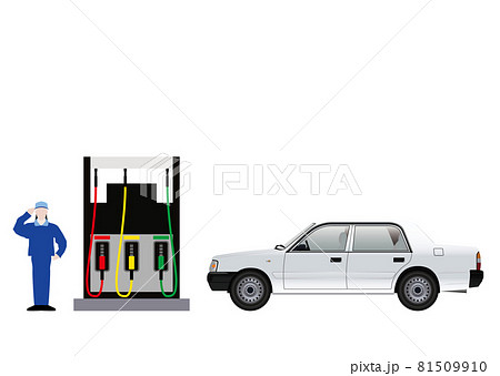 ガソリンスタンドと車のイラスト素材