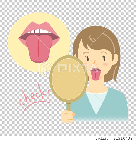 手鏡で舌をチェックする女性のイラスト 81510438
