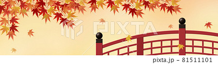 赤い橋の欄干と風に舞う紅葉の風景 イラスト素材のイラスト素材