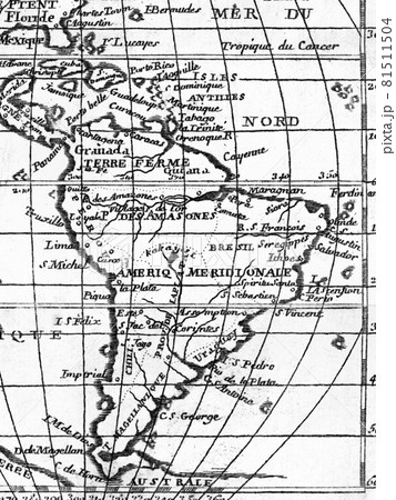 アンティークの世界地図　南米大陸 81511504