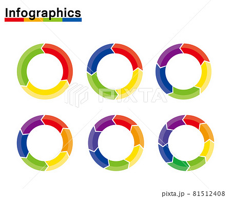 インフォグラフィックス 立体3分割 8分割の円グラフチャート図イラストセットpdcaビジネスプロセスのイラスト素材