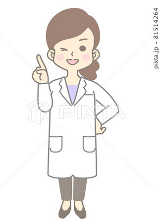 ウィンクしてポイントのポーズをする白衣姿の女性 - 医者・栄養士 81514264