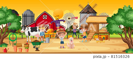 Happy children at the farm scene Happy children at the farm scene 81516326