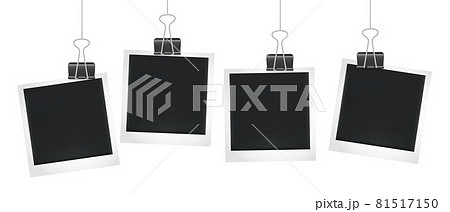 Frames hang on clips. Photo frame design, blank cards template. Framing for images vector concept Frames hang on clips. Photo frame design, blank cards template. Framing for images vector concept 81517150