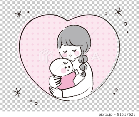 ハートの中に赤ちゃんを愛おしそうに抱きしめるママ 81517625