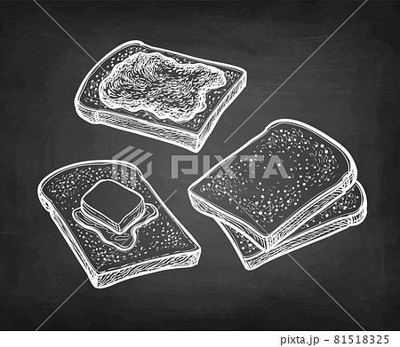 Chalk sketch of toasts with butter and jam. 81518325