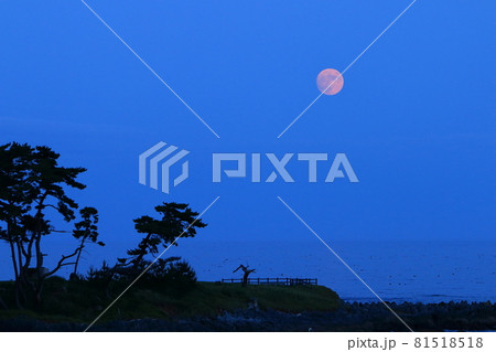 気仙沼市の観光名所岩井崎の月の出 81518518
