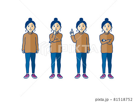カジュアルな服を着た女性の全身ポーズのイラスト素材