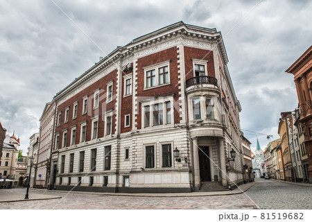 View to empty Dom square street, due to Covid-19 quarantine in Riga 81519682