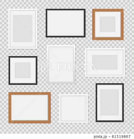 Realistic image frames. Simple wall painting borders, modern minimalist frames style, different types baguette with passepartout. Vector set 81519867