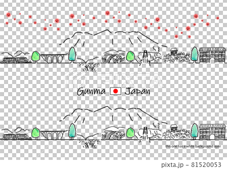 群馬縣旅遊勝地城市景觀與新型冠狀病毒的簡單線條畫集 81520053
