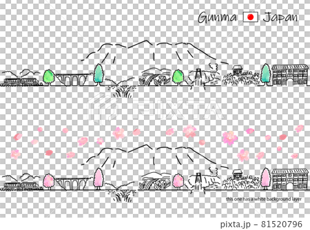 Simple line drawing set of sightseeing spots in Gunma prefecture in spring 81520796