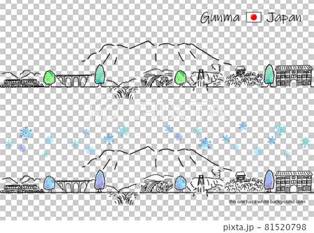 Simple line drawing set of sightseeing spots in Gunma prefecture in winter Simple line drawing set of sightseeing spots in Gunma prefecture in winter 81520798