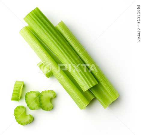 Celery sticks isolated on white background, from above Celery sticks isolated on white background, from above 81521663