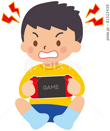 携帯ゲームで遊ぶ男の子 イライラのイラスト素材