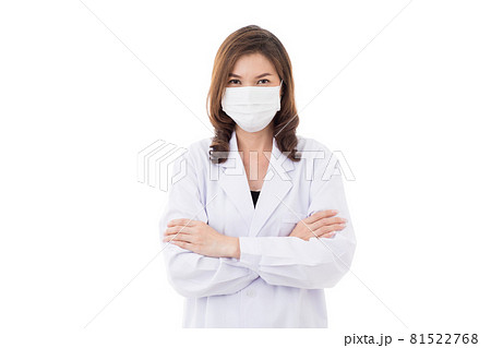 Asian woman in gown dress wearing mask. 81522768