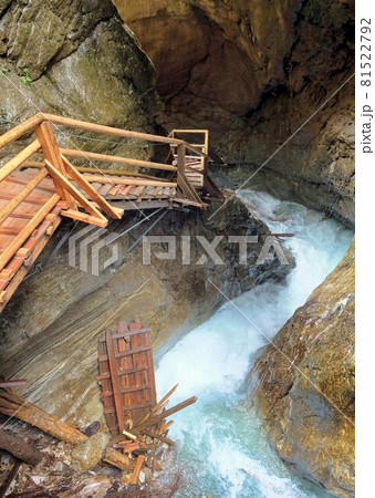 steep stairs along waterfall and rocks in austria steep stairs along waterfall and rocks in austria 81522792