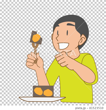 栗羊羹を食べる日本の子供のイラスト素材