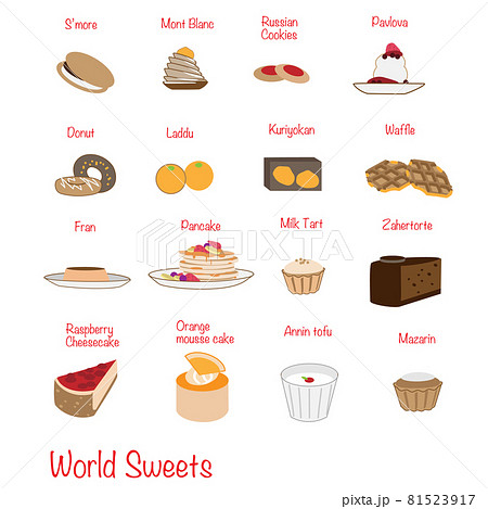 世界のいろんなケーキ スイーツのベクターセットのイラスト素材