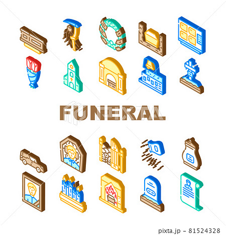 Funeral Dead Ceremony Collection Icons Set Vector 81524328