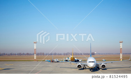 Boryspil, Ukraine - April 1, 2019: Boeing 777-200 in Boryspil International Airport. It is countrys largest airport, serving majority of its passenger air traffic. 81524495