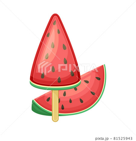 Bright Watermelon Ice Cream on Stick as Summer and Tropical Refreshment Vector Illustration Bright Watermelon Ice Cream on Stick as Summer and Tropical Refreshment Vector Illustration 81525943