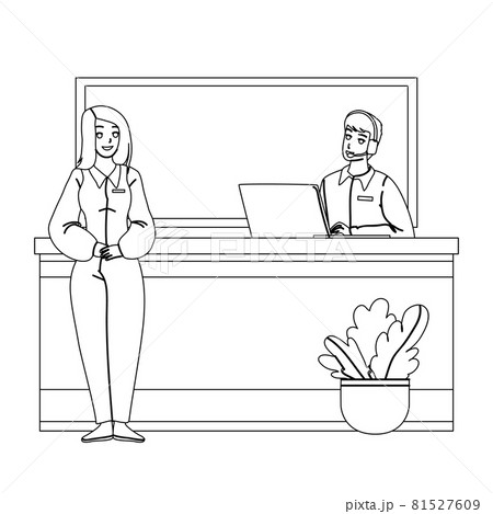 Receptionist Working At Desk In Hotel Lobby Vector Receptionist Working At Desk In Hotel Lobby Vector 81527609