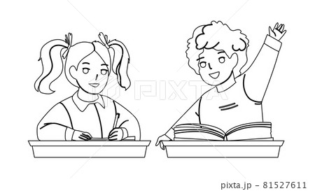 Pupils Boy And Girl Studying At School Desk Vector 81527611