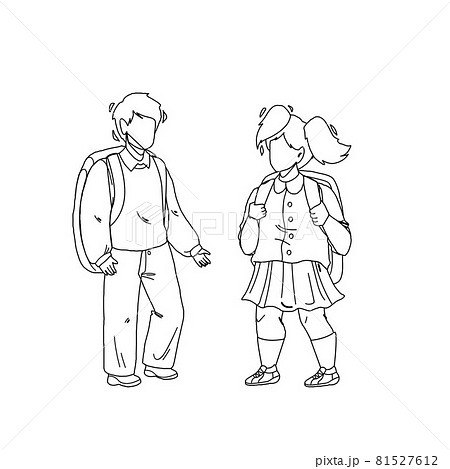 Pupils Kids With Backpack Staying Together Vector 81527612