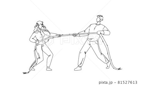 Pulling Rope Young Man And Woman Together Vector Pulling Rope Young Man And Woman Together Vector 81527613