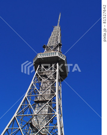 Low angle view of Nagoya Tower showing structure, observation deck and top of the tower 81527642