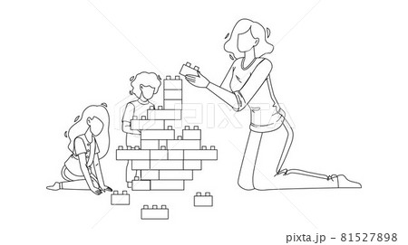 Woman Babysitting And Playing With Children Vector 81527898