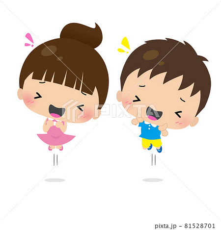 女の子と男の子が嬉しそうにジャンプしているかわいいイラストのイラスト素材
