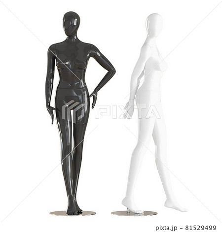 Two female faceless mannequins stand in elegant poses on an isolated white background. 3D rendering 81529499