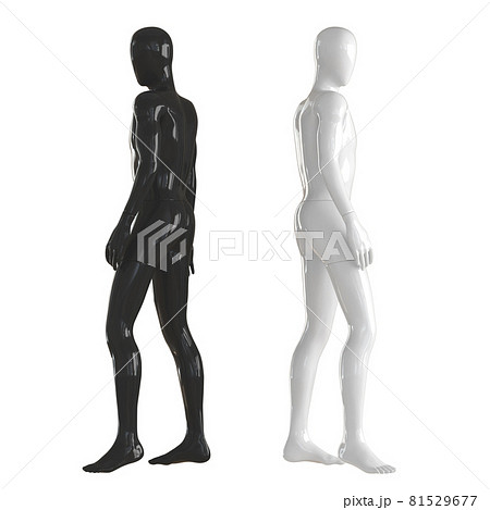 Black and white mannequin stand with their backs to each other. Isolated on a white background. 3D rendering Black and white mannequin stand with their backs to each other. Isolated on a white background. 3D rendering 81529677